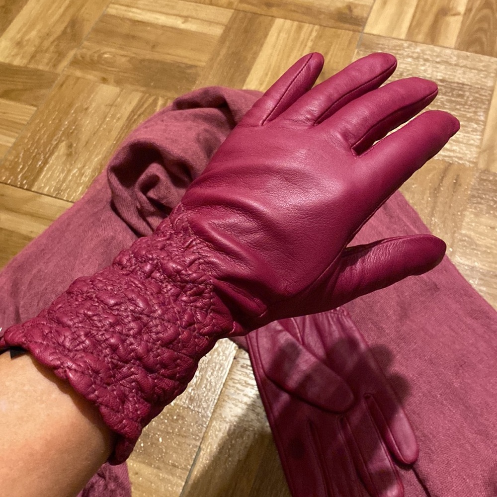Leather Gloves. Berry color Lg - Picture 4 of 6